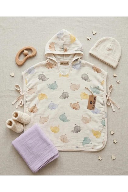 100% Muslin Poncho - Beige Unisex Kids - Pool & Beach Poncho