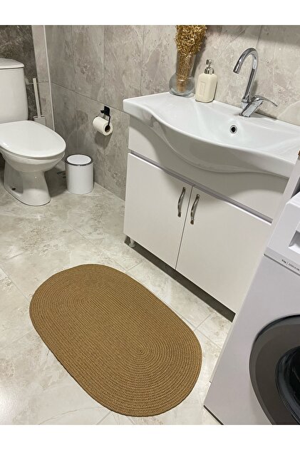 Milda Jüt Banyo Paspası Çift Taraflı Yıkanabilir Hav Toz Vermez Jüt Kilim Kahverengi