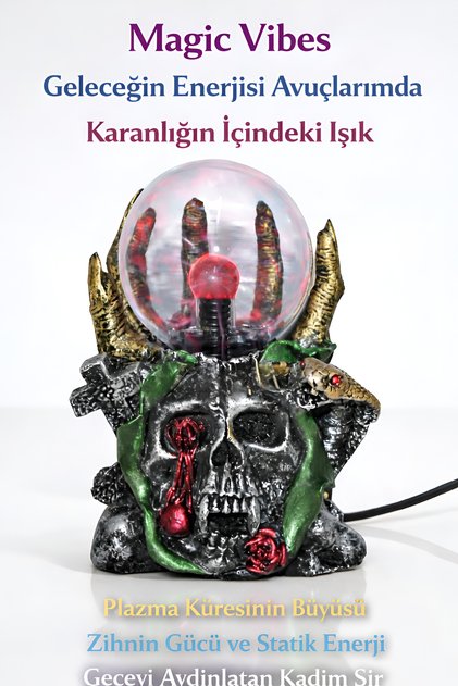 Gotik Plazma Küresi Kafatası Fantastik Elektrik Işıklı Enerji Topu Tesla Bobini Dekoratif Lamba