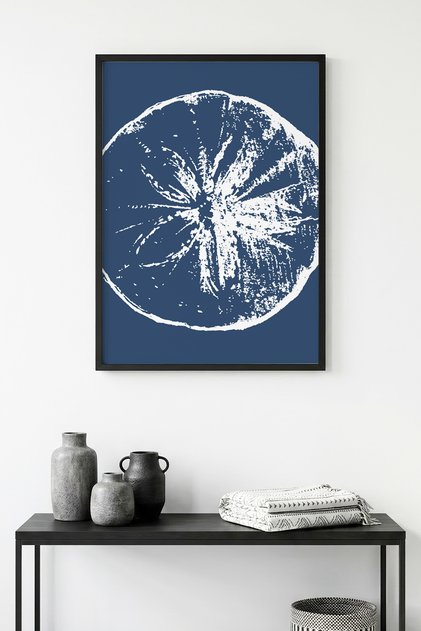 Black Wooden Framed Abstract Fruit Pattern Painting - Navy Blue | Huhu1077 - Single Table Black Frame