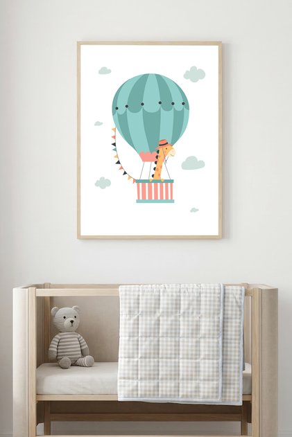 Natural Wooden Framed Children's Themed Balloon Painting - Colorful | Huhu1629 - Single Table Natural Wood Frame