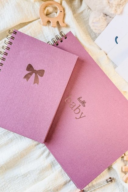 Baby Memory Book and Mother's Pregnancy Diary Set / 0-3 Years Old Baby Agenda / Lilac Linen Gilding Design