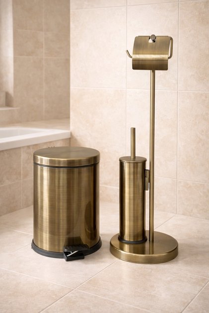 3’lü Banyo Seti Tuvalet Kağıtlığı WC Fırçalık Çöp Kovası Modern Tasarım