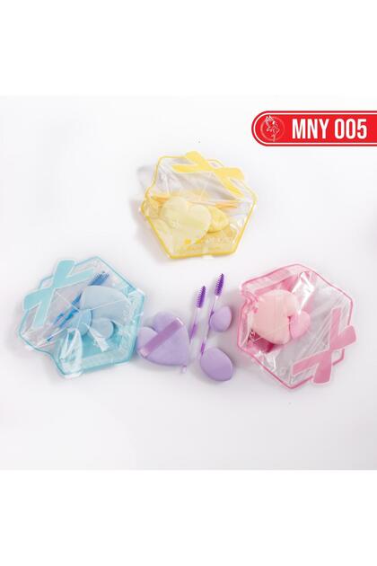 Colorful Makeup Sponge Set 5 Pieces – Mini Blender + Eyebrow Comb + Stylish Carrying Bag
