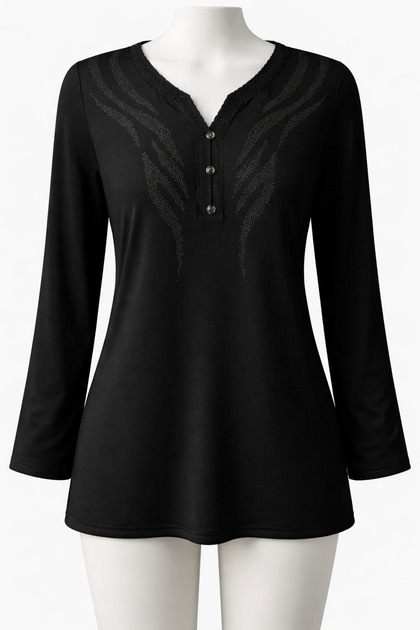 Buttoned Stone Embroidered Viscose Mother Cotton
