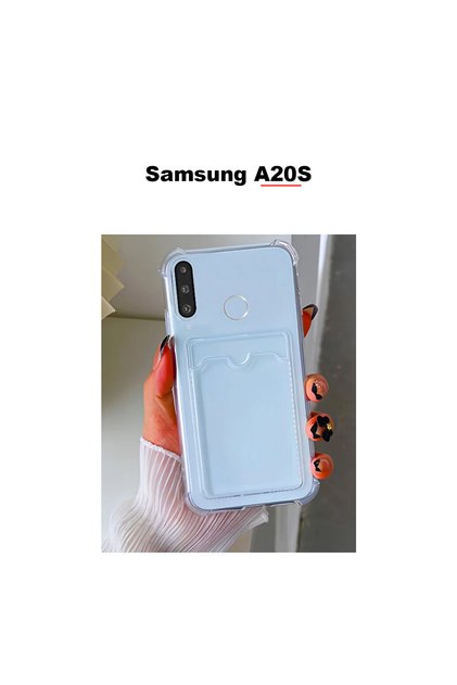 Samsung A20S Compatible Card Holder Wallet Transparent Edge Protected Corners Tank Phone Case