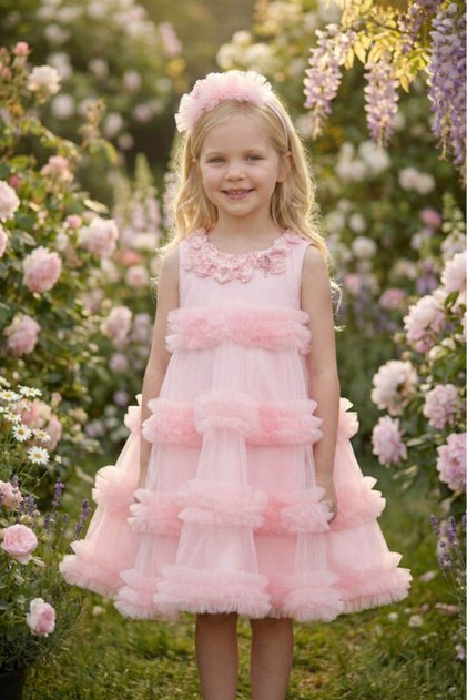 Girl's Tulle Dress & Floral Headband 36025Pr