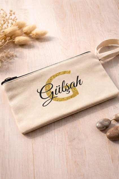 Kişiye Özel İsimli Cüzdan – Fermuarlı Bez Makyaj Çantası / Kalemlik