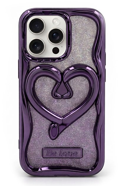 iPhone 14 Pro Case Heart Patterned Shiny Silicone Cover with Stand