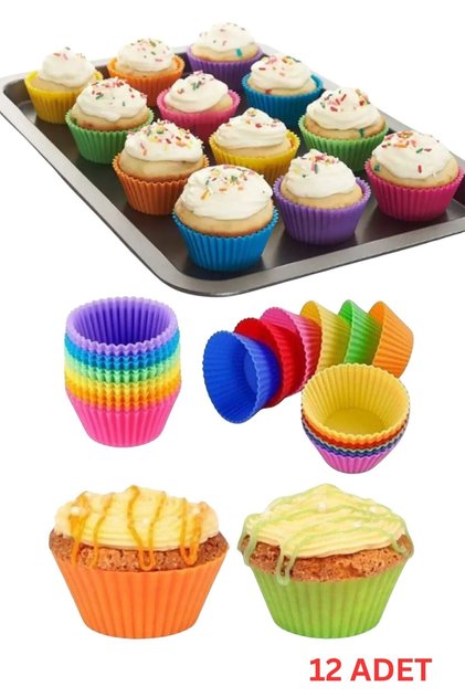 12-Piece Mini Muffin Baking Mold Silicone Ribbed Cake Cupcake Biscuit, Pastry Colorful Container