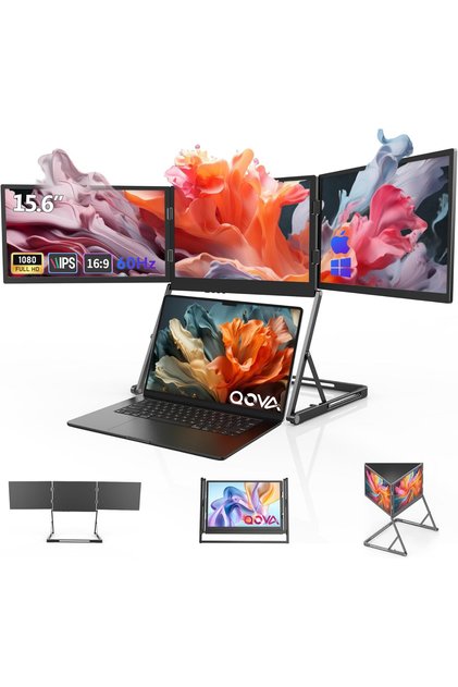 Monitor portabil triplu extensibil de 15,6 inci pentru laptop, Full HD IPS, QOVA ® Extensor de ecran pentru 3 monitoare