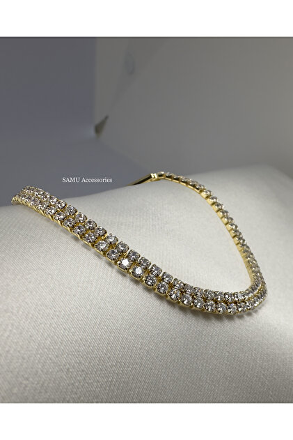 Two Row Waterway Steel Bracelet - Golden Double Row Tennis Bracelet