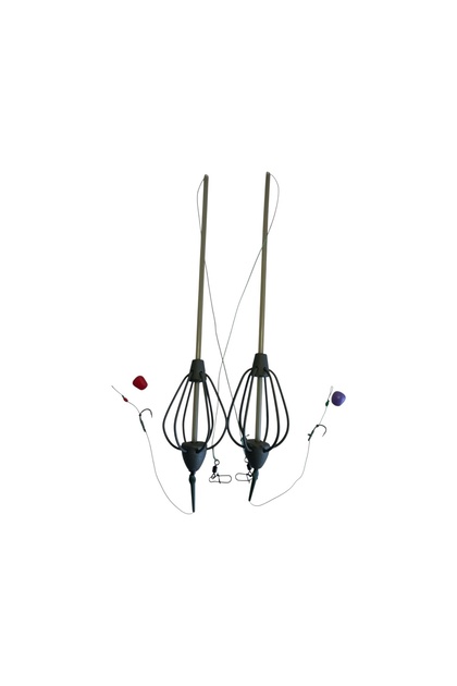 Set 2 monturi crap cu momitor cu tija 60g si fir de par Lazy Fish, carlig nr 4 wide gape, feeder