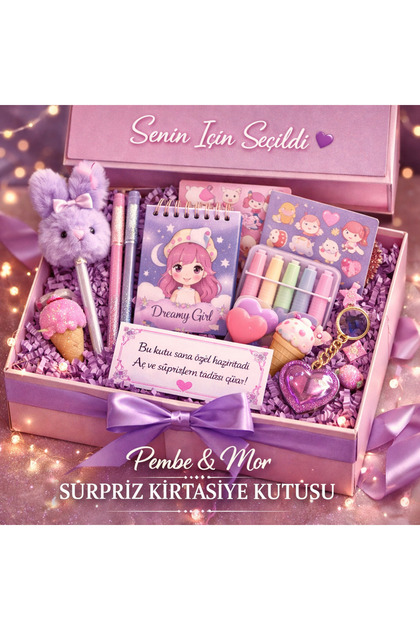 souris まとめ売り3点セット KIRTASİYEM Mor & Pembe Temalı Kırtasiye Kutusu 🎁 Sürpriz Set