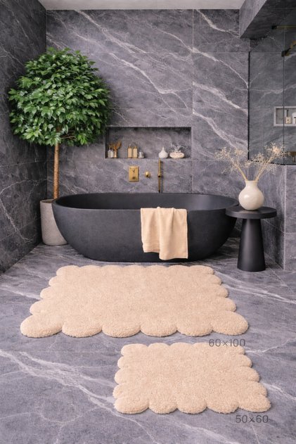 Decorative Non-Slip Base Daisy Cut Bathroom Mat, Toilet Set, 60X100-50X60 cm