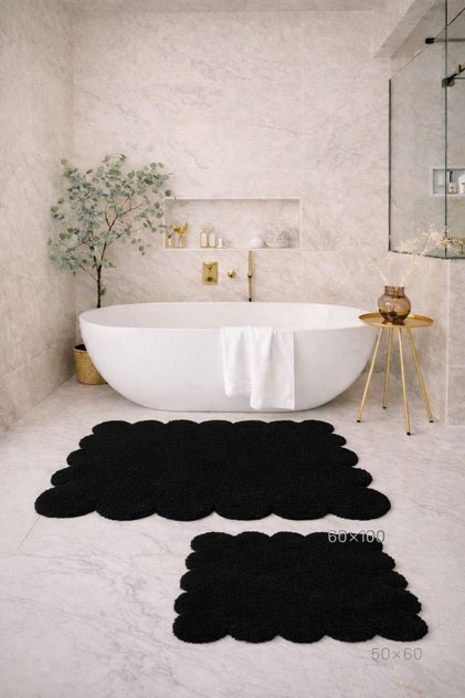 Decorative Non-Slip Base Daisy Cut Bathroom Mat, Toilet Set, 60X100-50X60 cm
