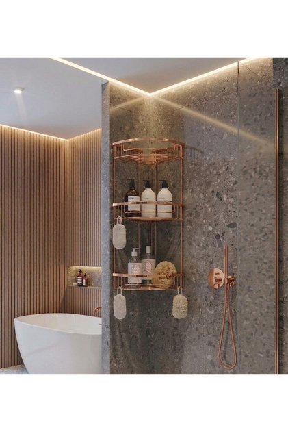 Copper 3-Piece Bathroom Shampoo Holder Rose Gold Bathroom Shelf Brass Material Rustproof Antique