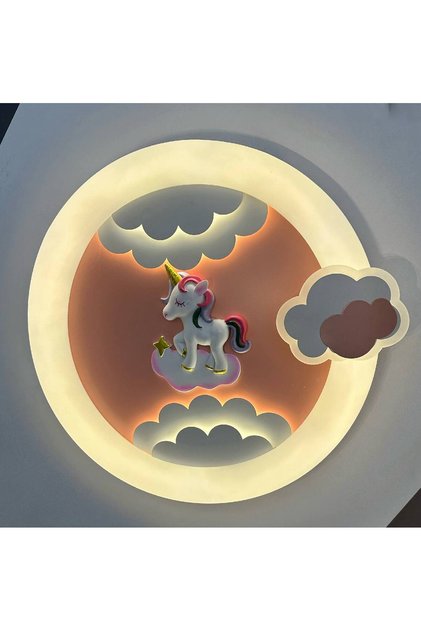 Baby Unicorn: Kız Çocuk Odaları İçin Kumandalı ve Çok Fonksiyonlu Tavan Lambası ve Gece Lambası