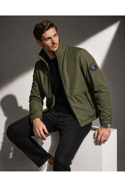Men's Jacket Regular Fit Stand Collar Zippered Modern Style Seasonal Coat