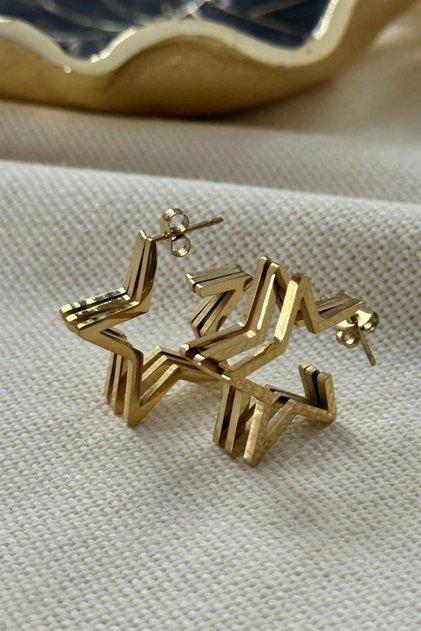 Accessory Triple Star Form, Steel Gold Women's Earrings