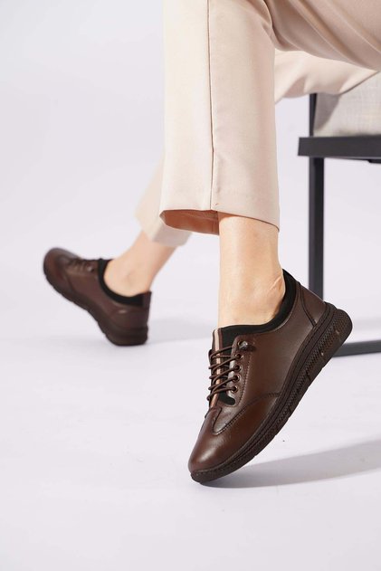 Petos stretch elasticated genuine leather women's shoes - coffee brown