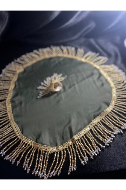 Albanian Bridal Handkerchief Khaki with Gold Details Albanian Handkerchief Wedding Handkerchief