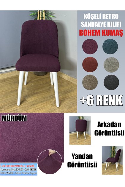 KÖŞELİ RETRO SANDALYE KILIFI 6 ADET LÜX BOHEM KUMAŞ ÇOK KALIN %100 PAMUK