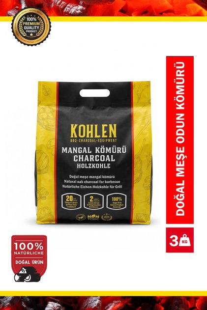 Naturholz 3 KG Doğal Meşe BBQ Mangal Kömürü | Temiz Dolum | Net Kilo Garantisi | Özel FB Paket
