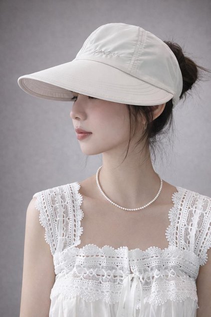 Women's Visor Hat, Ponytail Compatible, Wide Brim, Summer Sun Hat, Cream