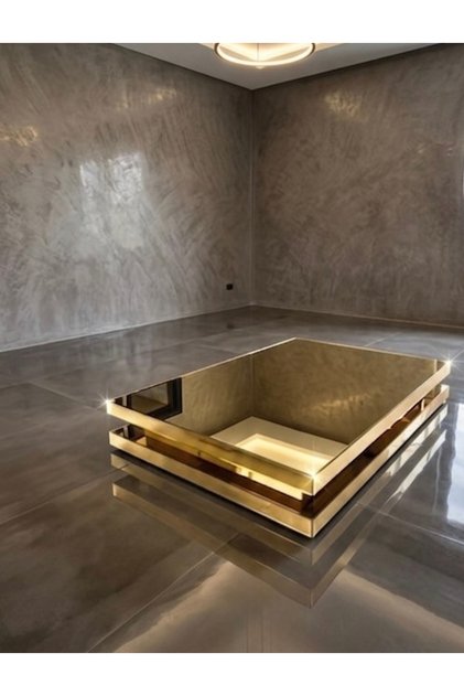 LUXURY KOMPLE GOLD AYNALI DEKORATİF ORTA SEHPA 100 X 200 YÜKSEKLİK 35 CM