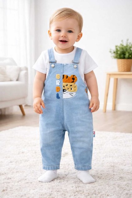 Baby Boy Denim Salopet Jumpsuit with Tiger Pattern Stylish & Comfortable
