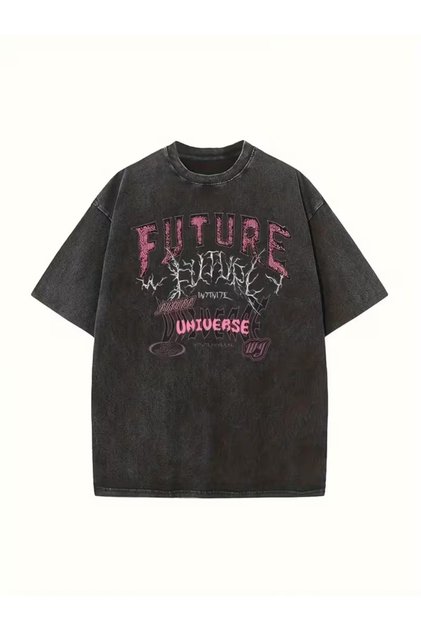 Oversize Smoked Vintage Washed T-Shirt - Denim Textured Retro Design Loose Top