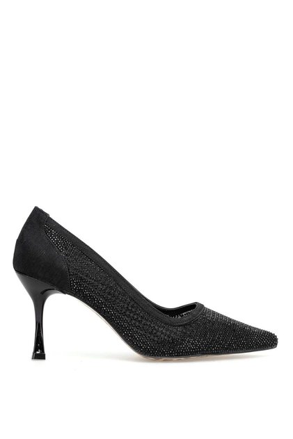 Elit Pm221 K7455 Women's Stoned Classic Heeled Shoes Black