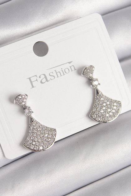Stylish Brass Silver Color Zircon Stone Motif Model Women's Earrings Teachers Mothers Valentine's Day Gift