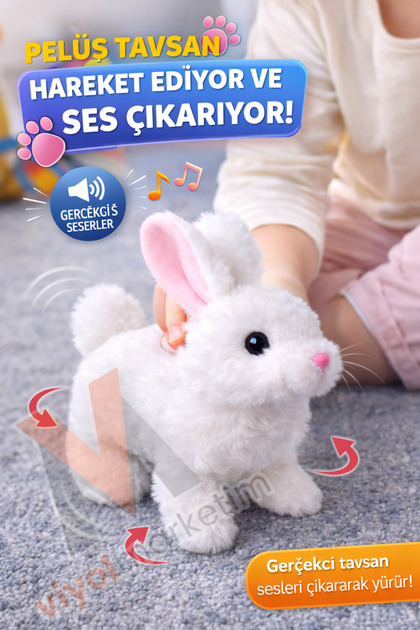 viyol marketim Pilli Hareketli ve Sesli Sevimli Peluş Tavşan
