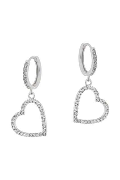 Zircon Stone Heart Earrings Women's Hoop Earrings Dangle Stylish Stainless Steel Earrings