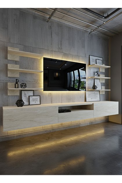 RESİTAL DUVARA MONTE LEDLİ 270 CM TV ÜNİTESİ DUVAR RAFLI - LL6041-8