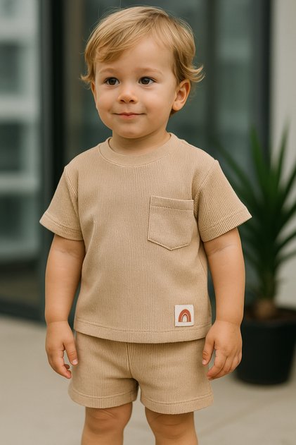 Summer Cotton Waffle Fabric 2-Pocket Shorts Set