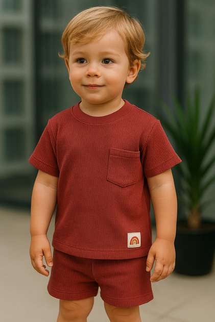 Summer Cotton Waffle Fabric 2-Pocket Shorts Set