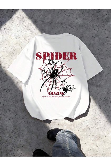 Spider Printed Oversize Crew Neck Summer T-Shirt