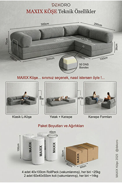Dekoro MAXIX 300x200 Modüler Koltuk Takımı 50 DNS Bondex Fitilli