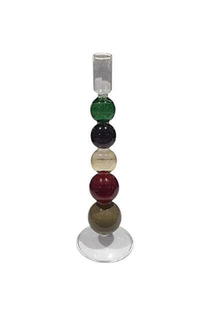 Decorative Glass Candle Holder, 20cm Height, Multi-Coloured Stacked Spheres, Indoor Garden Theme