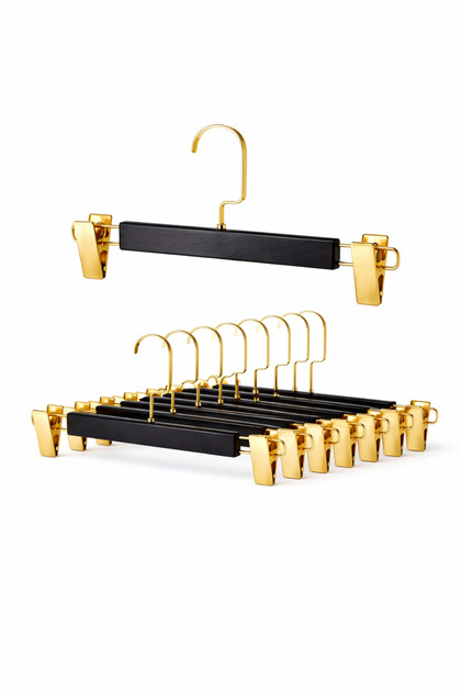 Wooden Look Plastic Black Gold Hook Skirt and Trouser Hanger