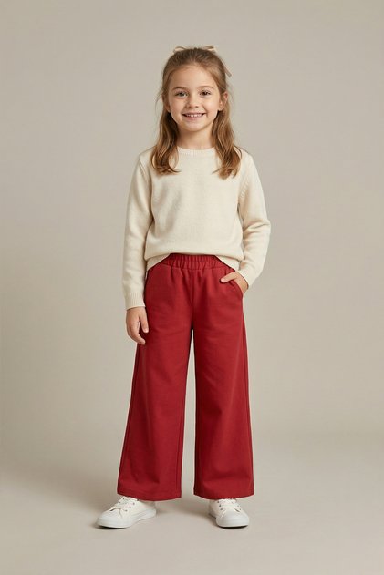 Girl's Red Elastic Waist Wide Leg Pants 23 April 29 October Show Outfit