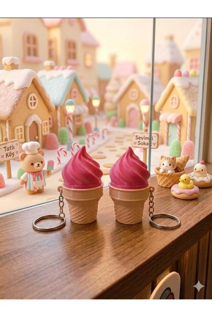 2-Pack Ice Cream Keychain Stress Toy – Cute Design Clicker Toy, Relaxing Hand Fidget Toy