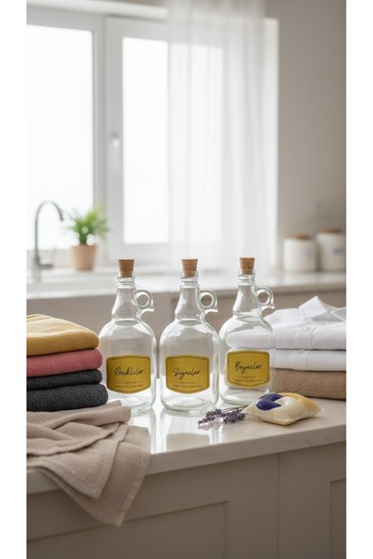 Glass Colorful & White & Black Bottle 1000 ml with Cork Lid Laundry Room Organizer