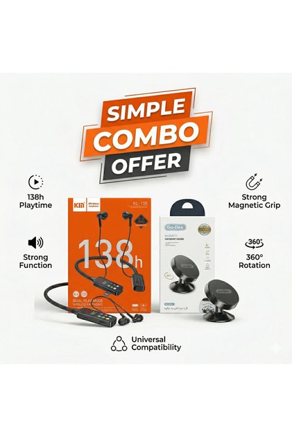 BIONIC | 2 in 1 Combo Offer Wireless Earphones 138H Playtime + Magnetic Car Phone Holder 360°