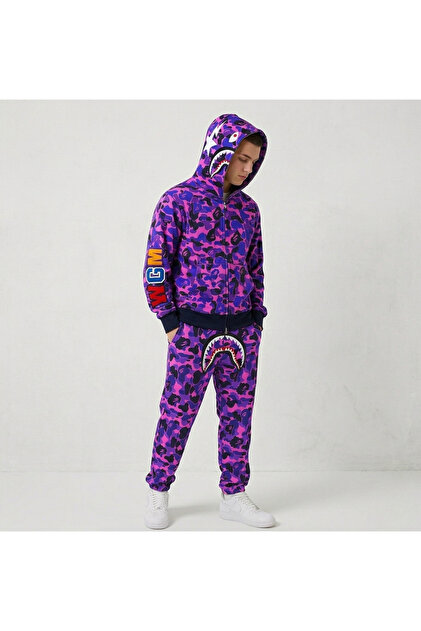AXXAN Unisex Pubg Bape X Shark Tracksuit Set - Purple- Trendyol