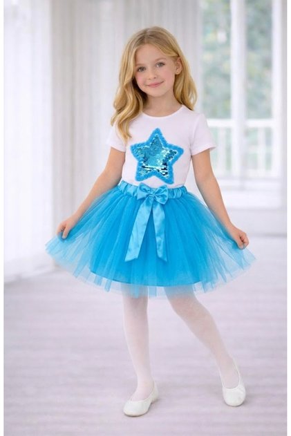 Girls' April 23 October 29 Special Occasions Show Outfit Short Sleeve Star T-Shirt and Tutu Skirt Set