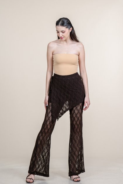 Women's Summer Coffee High Waist Tulle Lace Elastic Waist Loose Wide Leg Pants Casual Daily Office Stylish 30370